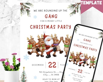 Editable Reindeer Christmas Party Invitation Template (Digital Download)