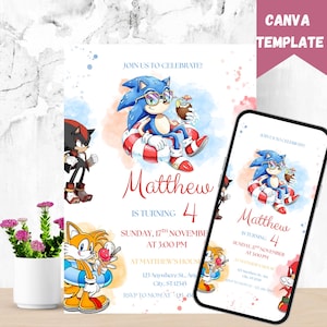 Sonic Pool Party Birthday Invitation, Editable Sonic Canva Template, Sonic Birthday Invite For boys, Summer Party Digital Template