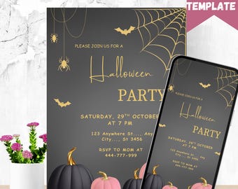 Pink Halloween Costume Party Invitation: Glam Adult Birthday (Digital)