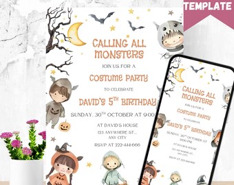 Monster Birthday Invitation: Halloween Party, Mummy & Ghost Theme (Digital Template)