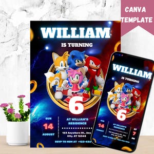 Sonic 3 Birthday Invitation, Super Hedgehog Boys Party Invite, Super Sonic Party Invitation, Editable Sonic Invite Template, Canva Template
