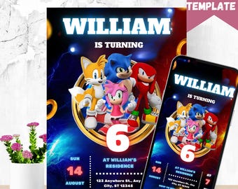 Sonic Birthday Invitation: Super Hedgehog Party, Editable Canva Template