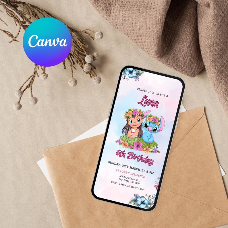 Lilo & Stitch Birthday Invitation: Aloha Hawaiian Party, Editable Canva ...