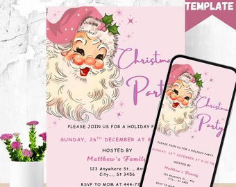 Funny Pink Santa Christmas Party Invitation: Editable Digital Template