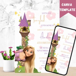 Editable Template Rapunzel Birthday Invitation, Princess Birthday Invitation, Princess Digital Invitation, Birthday Invitation Digital