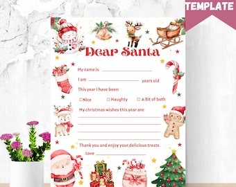 Kids 'Dear Santa' Letter Template, Christmas Wish List (Digital Download)