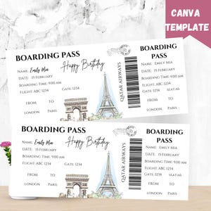 Surprise Trip Boarding Pass Template: Editable Birthday Vacation Ticket (PDF)