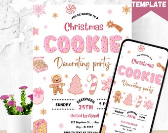 Christmas Cookie Decorating Party Invitation, Editable Canva Template