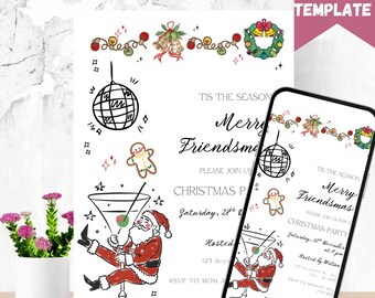 Friendsmas Party Invitation Template, Hand Drawn Xmas Invite (Digital)