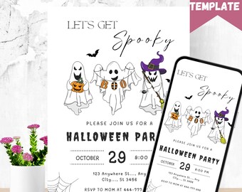 Spooky Ghost Halloween Party Invitation Template (Canva Printable)
