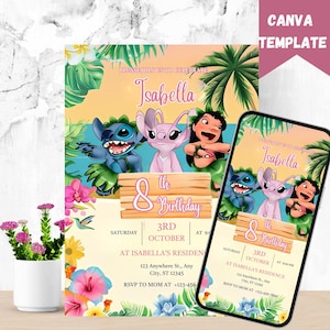 Custom Printable Editable Stitch Invitation, Lilo And Stitch Birthday Invite, Stitch Party Invite Template, Stitch Birthday Girl Canva Edit