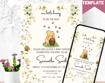 Winnie the Pooh Baby Shower Invitation: Gender Neutral Party (Digital Download)