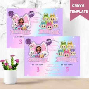 Custom Sibling Birthday Invitation: Double Theme, Girls Party (Digital Download, 7x5 inches)