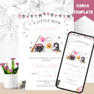 Editable Pink A Little Boo Baby Shower Invitation, Girl Halloween Baby Shower Invite, Ghost Halloween Baby Shower Invite