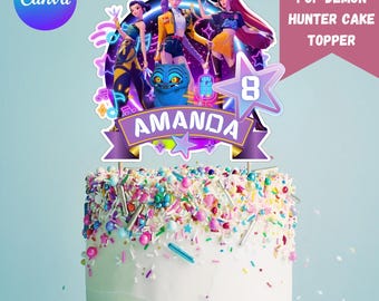 Editable Kpop Demon Hunters Cake Topper, Huntrix Party (Canva Template)