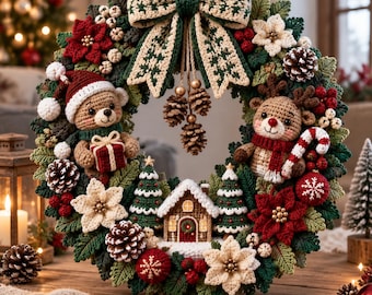 Large Christmas Crochet Wreath Pattern PDF, Amigurumi Door Decor (Digital Download)