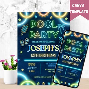 Pool Party Invitation, Text Invitation, Iphone Invitation, Neon Evite, Summer Swimming Pool Party sms, Smartphone, Mobile, Electronic Invite