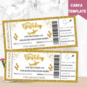 Surprise Trip Boarding Pass Template: Editable Birthday Vacation Ticket