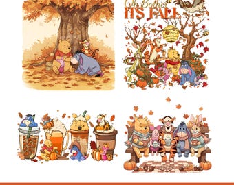 Pooh and Friends Fall PNG Bundle: Cartoon Animals, Pumpkins (Digital Download)