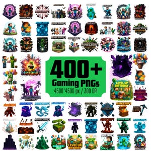Game Art MEGA PNG-paket – 410+ designer, Gamerfödelsedag, Sblimations (direktnedladdning)