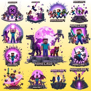 Mine PNG Clipart Bundle | Pixel Gamer Characters & Mining Art | Kids Birthday Party Decor | Digital Download with Transparent BG