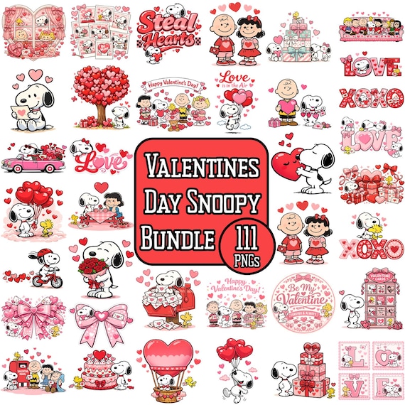 Snoopy Valentines Day Bundle 111 PNGs | Peanuts Valentine Digital Download | Snoopy Love PNG Sublimation Designs | High Resolution