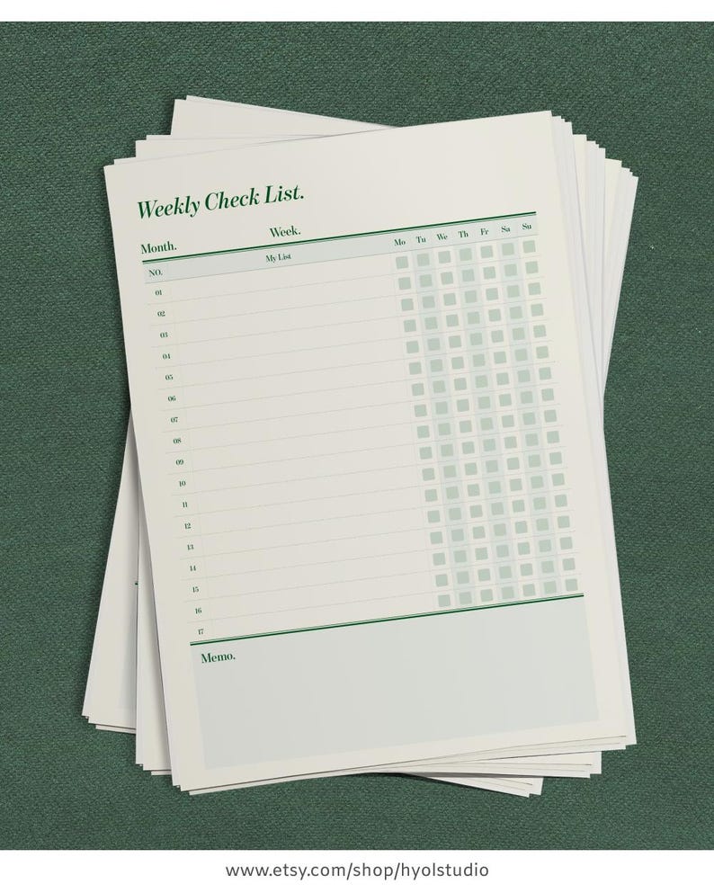 Checklist Rows Weekly Check List Printable | Olive Beige Planner | A4 A5 Letter Half ...