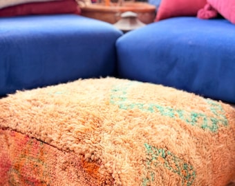 Marokański ręcznie robiony puf berberyjski, miękka wełniana poduszka podłogowa, wystrój salonu w stylu boho, puf vintage bez wypełnienia