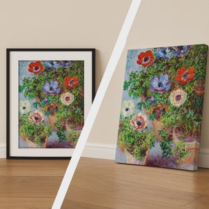 Impresión de Claude Monet, póster de Anémonas en un jarrón, decoración de pared de bellas artes florales, lienzo disponible