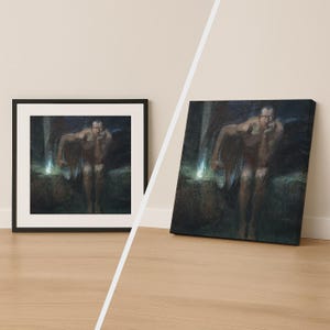 Impressão de Luzifer por Franz von Stuck, pôster de belas artes vintage, arte de parede com simbolismo sombrio, tela disponível