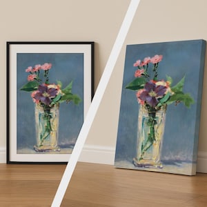 Impresión de Clemátide en jarrón de cristal de Edouard Manet, póster floral vintage para pared, decoración artística en lienzo.