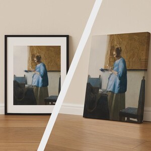 Mujer de azul leyendo una carta, impresión de Johannes Vermeer, póster de bellas artes clásico, arte mural vintage, lienzo disponible