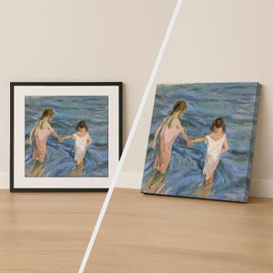 Children in the Sea Print by Joaquin Sorolla, Vintage Coastal Wall Art Poster, Fine Art Canvas Available