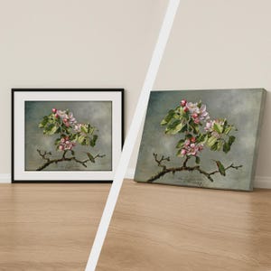 Stampa &quot;Fiori di melo e colibrì&quot; di Martin Johnson Heade, poster floreale vintage, decorazione da parete artistica, disponibile su tela