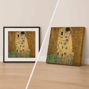 Impresión de El beso de Gustav Klimt, póster de arte romántico, arte de pared moderno dorado, lienzo disponible