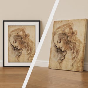 Leonardo da Vinci Head of a Woman Print, Classic Renaissance Poster, Fine Art Canvas Wall Decor, Vintage Art Reproduction