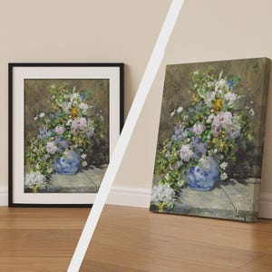 Impresión de Pierre-Auguste Renoir: Gran jarrón con flores, póster floral vintage, arte mural clásico, lienzo disponible