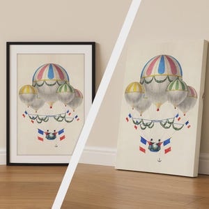 Vintage Heißluftballon Druck, Vintage Heißluftballon Leinwand, Klassische Wanddekoration, Geschenk für Reiseliebhaber