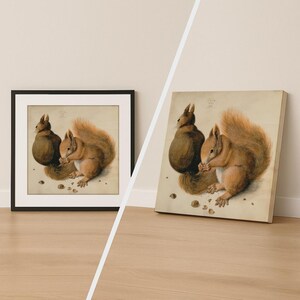 Stampa di scoiattoli di Albrecht Dürer, poster vintage di animali, decorazione da parete artistica, disponibile su tela