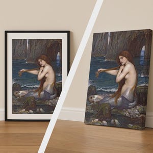 Syrena Druk Johna Williama Waterhouse&#39;a, Plakat artystyczny w stylu vintage, Klasyczna sztuka ścienna na płótnie, Wystrój artystyczny