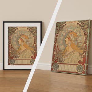Alphonse Mucha Sternkreiszeichen Print, Vintage Art Nouveau Poster, La Plume Illustration Wall Art, Canvas Available