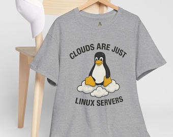 Lustiges Sysamin T-Shirt – Wolken sind nur Laptops, Tux Pinguin