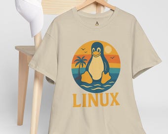 Retro Beach Tux T Shirt - Vintage Sonnenuntergang Pinguin T-Shirt für Programmierer & Open Quelle Fans