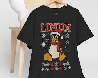 Linux Weihnachts T-Shirt: Festliches Tux Pinguin T-Shirt