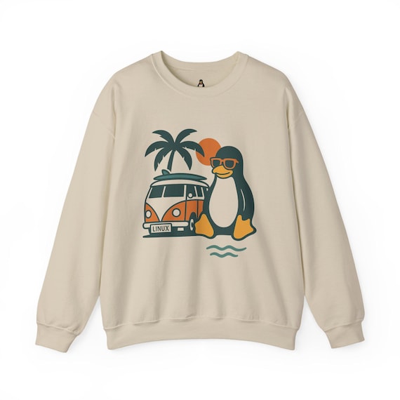 Linux Vacation Sweatshirt: Funny Penguin Programmer Crewneck