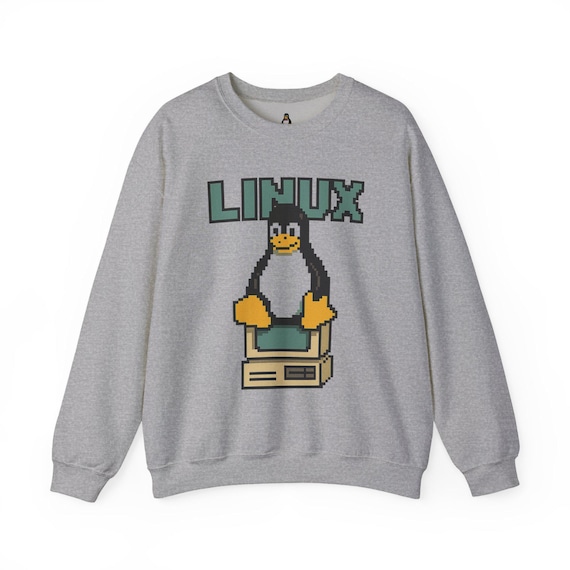 Linux Tux Penguin Sweatshirt: Retro Pixel Art Computer Crewneck