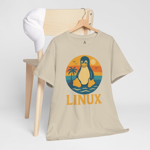 Retro Beach Tux T Shirt - Vintage Sunset Penguin Tee for Developers & Open Source Fans