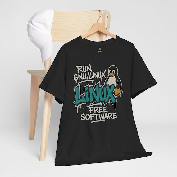 Graffiti Linux T-Shirt: Run GNU/Linux, Tux Penguin