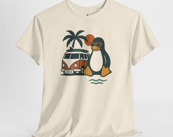 Retro Linux T Shirt - Vintage Summer Penguin Tee for Developers