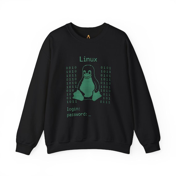 Retro Linux Terminal Sweatshirt: Hacker Penguin, Programmer Gift